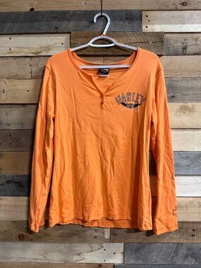 Harley-Davidson Bright Orange Long Sleeve Henley Top
